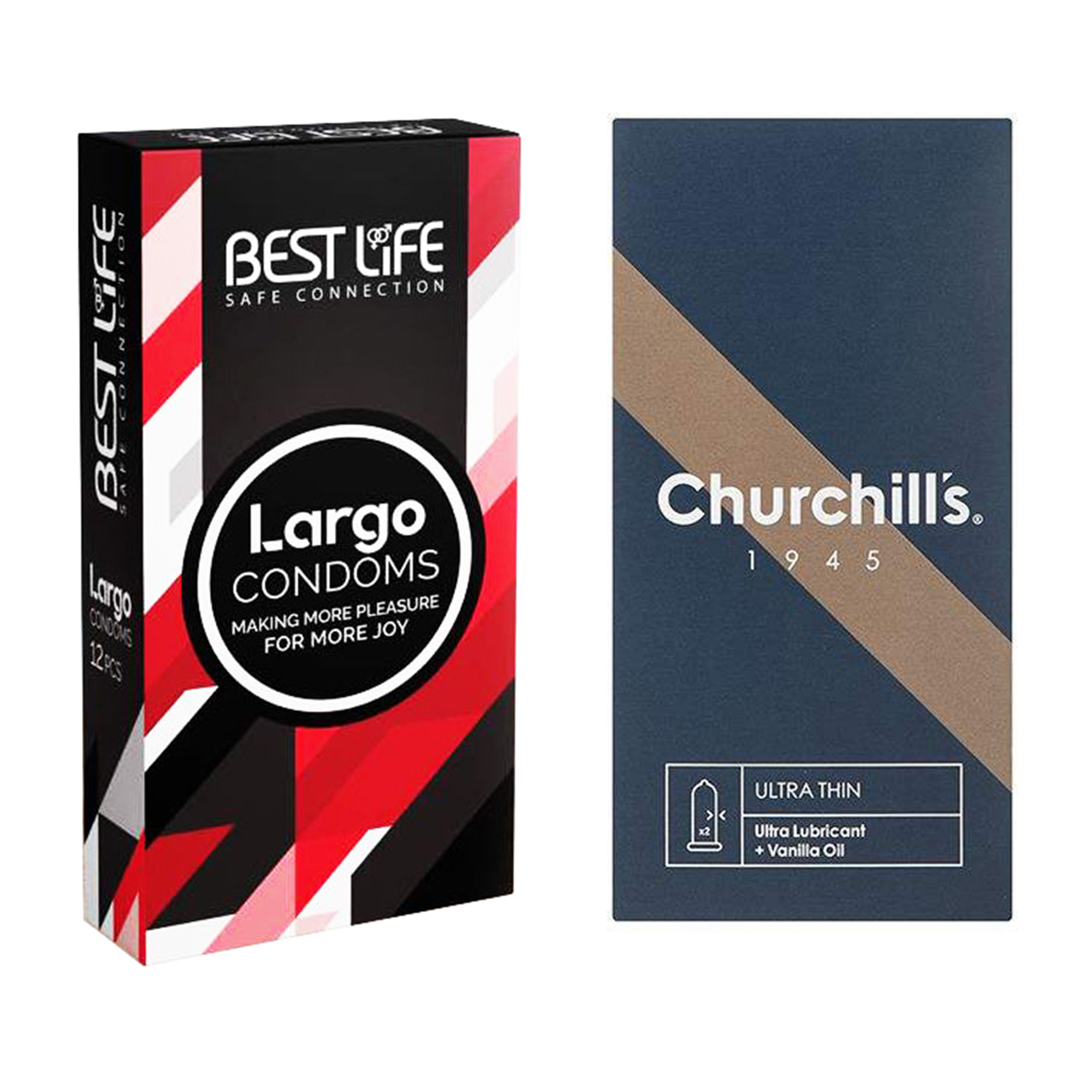 کاندوم چرچیلز مدل Ultra Thin بسته 12 عددی به همراه کاندوم بست لایف مدل Largo بسته 12 عددی