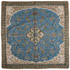 رومیزی ترمه ابریشمی سرمه دوزی طرح شاه عباسی مربع مدل 00-08
