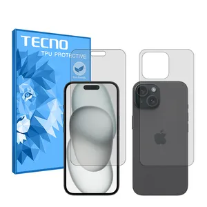 Tecno HyGEL model transparent screen protector suitable for Apple iPhone 15 Plus mobile phone along with the phone back protector