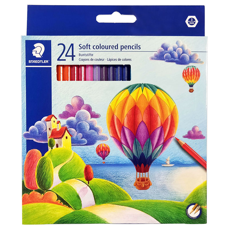 مداد رنگی 24 رنگ استدلر مدل Soft coloured pencils طرح بالن‌ها کد 143C24LJ