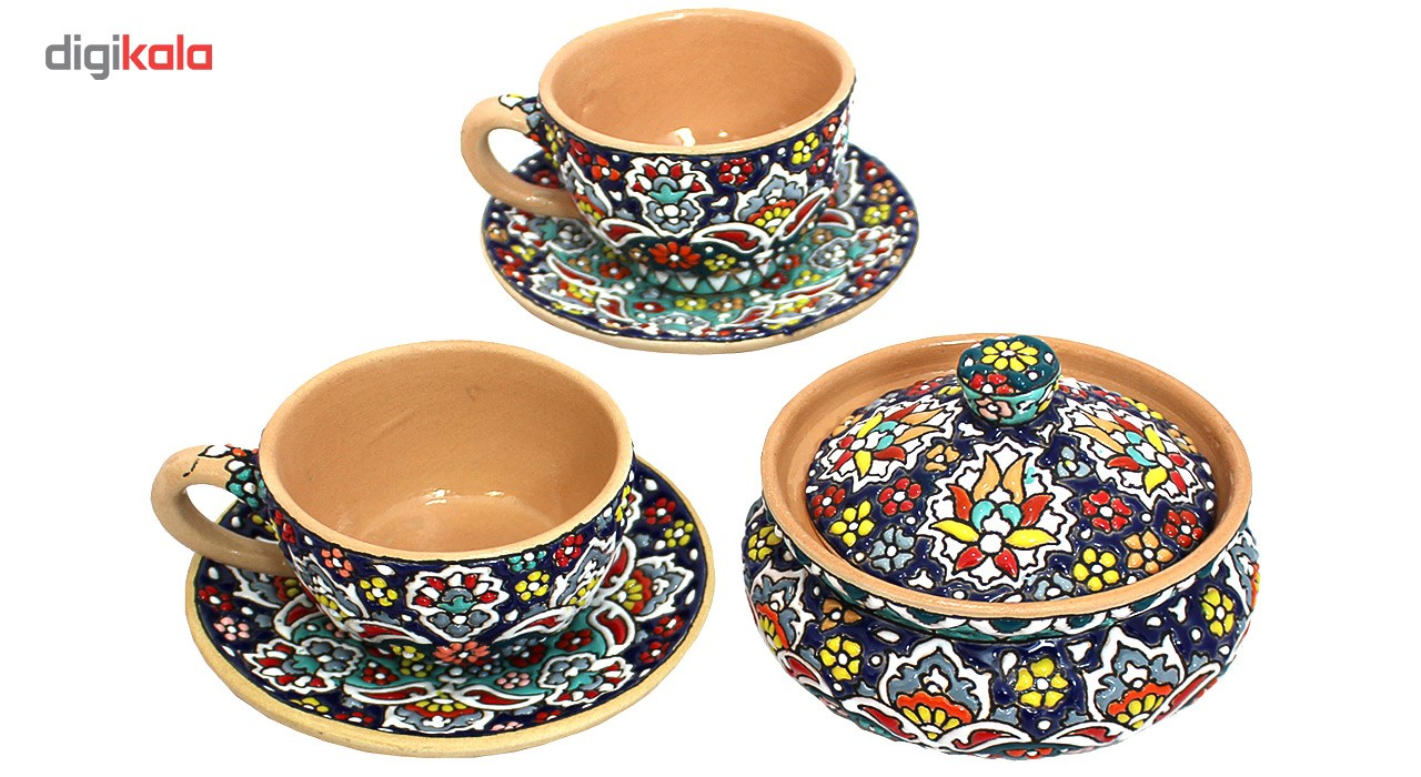 سرویس چایخوری دست نگار طرح میناکاری مجموعه 3 عددی