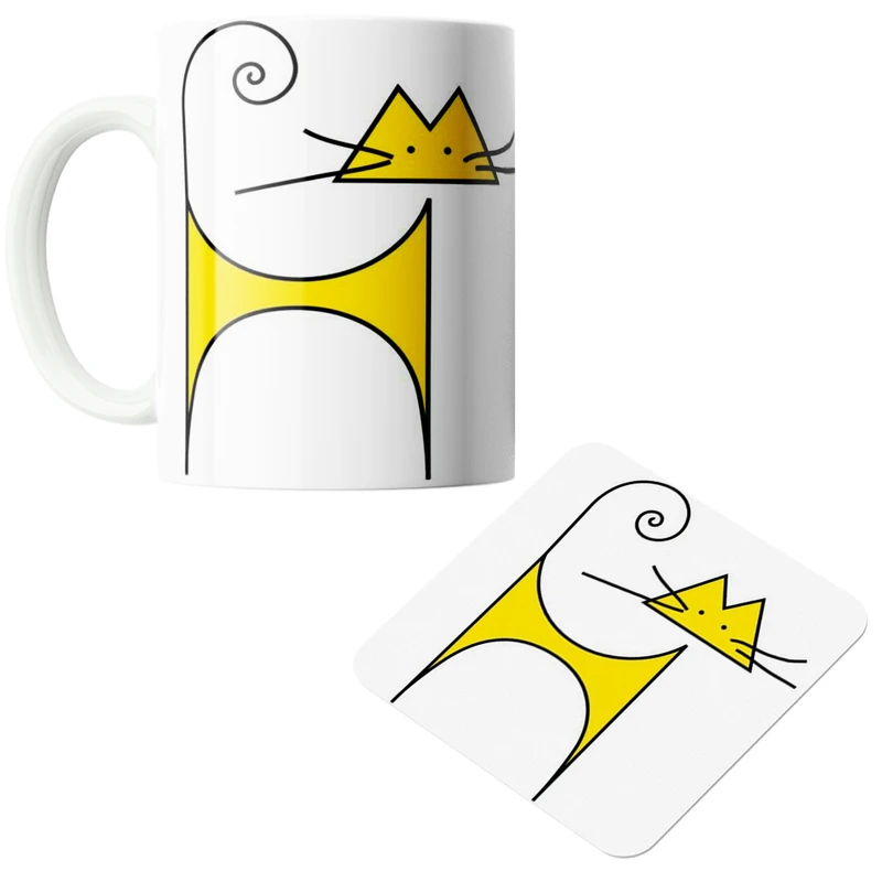 ماگ مدل گربه کد 50 به همراه زیرلیوانی