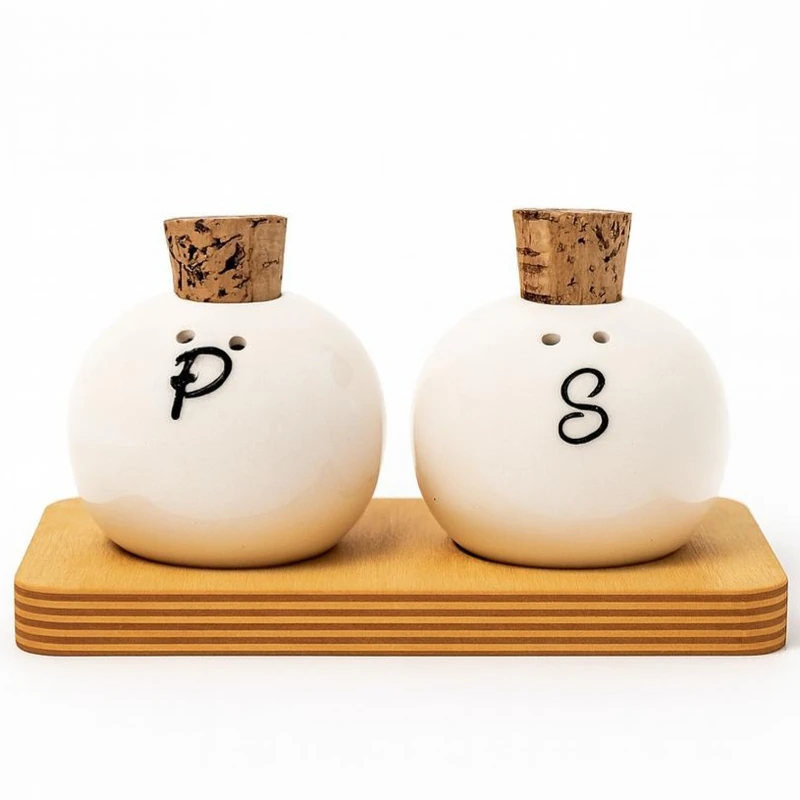 ست نمک‌پاش و فلفل‌پاش مدل سرامیکی طرح تکست مدل افرا F21193 همراه با سینی