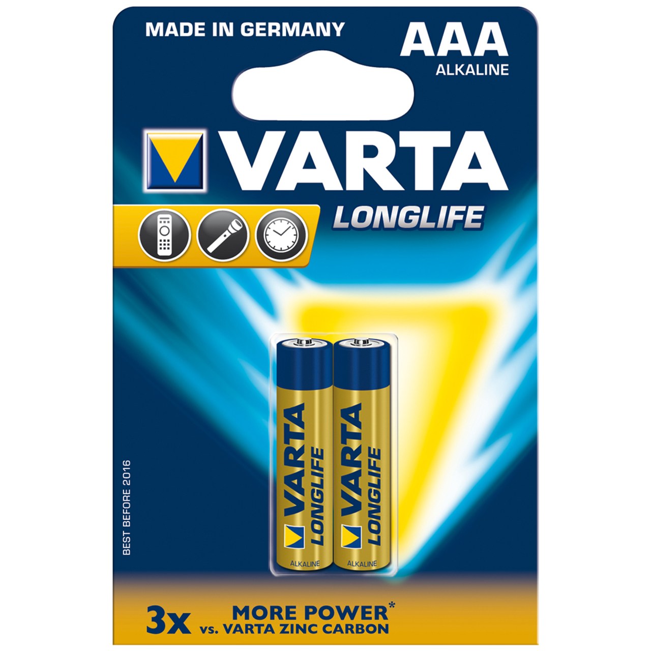 باتری نیم قلمی وارتا مدل LongLife Alkaline LR03AAA بسته 2 عددی