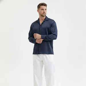 پیراهن آستین بلند یقه برگردان مردانه مدل براق قواره باکسی 2531