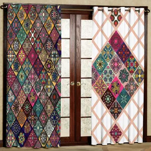پرده مدل لوزی لوزی رنگی هازان پانچی کد 1293a سایز 140x200 سانتی متر