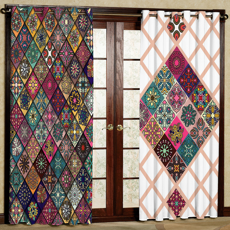 پرده مدل لوزی لوزی رنگی هازان پانچی کد 1293a سایز 140x200 سانتی متر