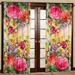 پرده مدل گل دار مخمل پانچی کد 1129L سایز 140x280 سانتی متر