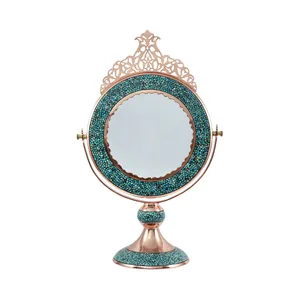 آینه مسی فیروزه‌کوبی مدل دایره تاجی