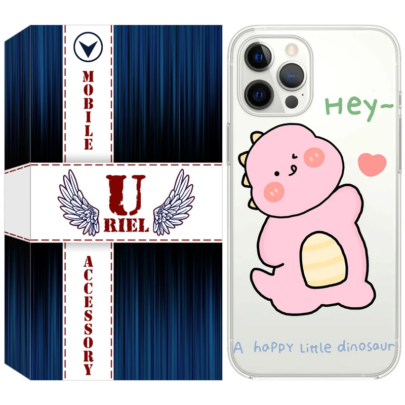 کاور ژله ای یوریل قاب مدل Clear کد 26 طرح دایناسور صورتی مناسب برای گوشی موبایل اپل iPhone 12 Pro