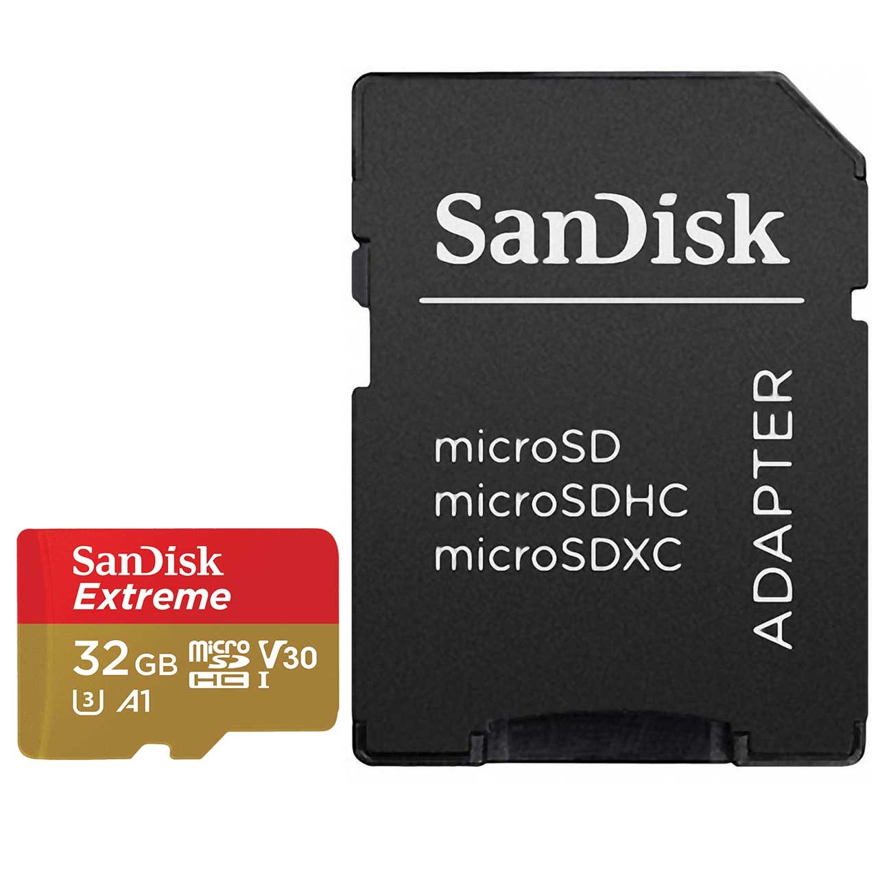 کارت حافظه microSDHC سن دیسک مدل Extreme V30 کلاس A1 استاندارد UHS-I U3 سرعت 100MBps 667X همراه با آداپتور SD ظرفیت 32 گیگابایت