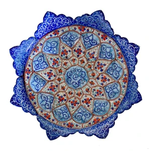بشقاب مسی میناکاری شده سی دا طرح اسلیمی خطائی کد MI01076 قطر 16 سانتی متر