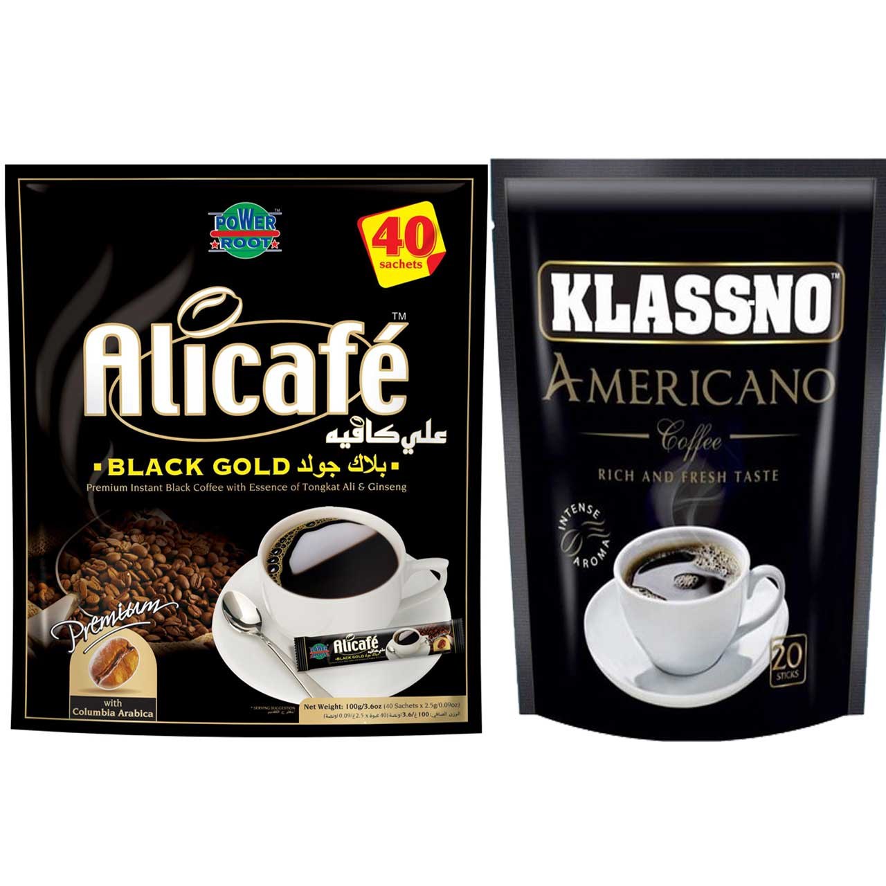 بسته ساشه قهوه علی کافه مدل Black Gold به همراه بسته ساشه قهوه کلسنو مدل Americano