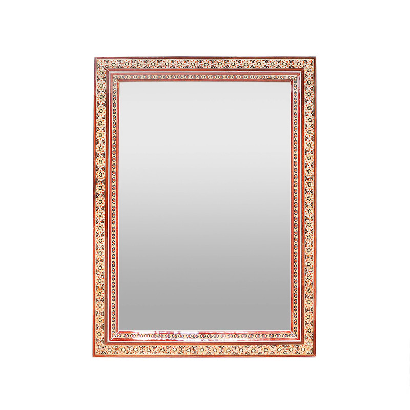 آینه خاتم کاری چوبی صنایع دستی فاخر مدل سنتی طرح تک گل کد 35p26in3021