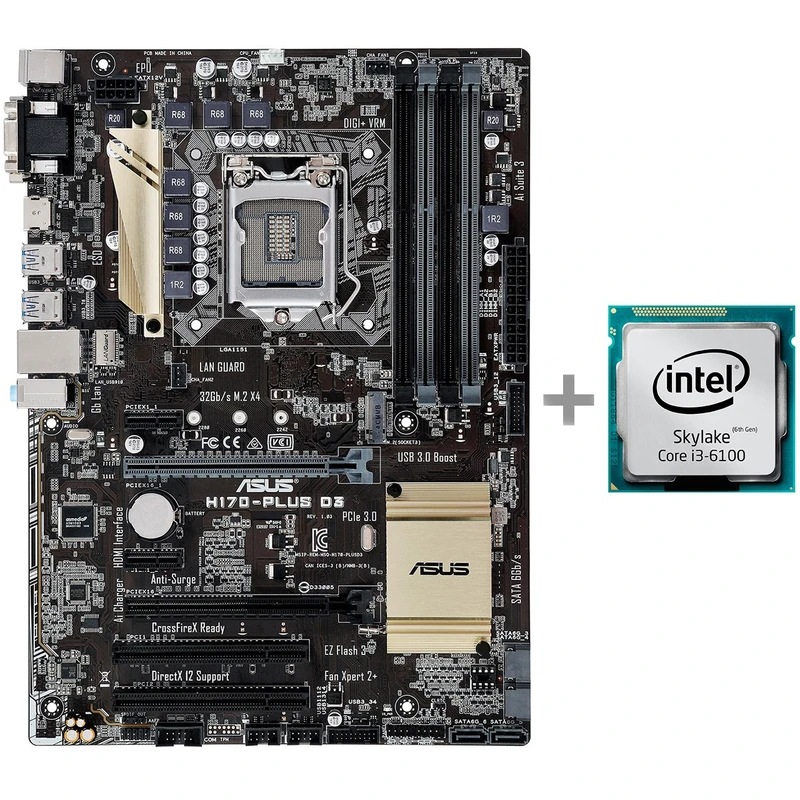 مادربرد ایسوس مدل H170-PLUS D3 به همراه پردازنده مرکزی اینتل مدل Core i3-6100