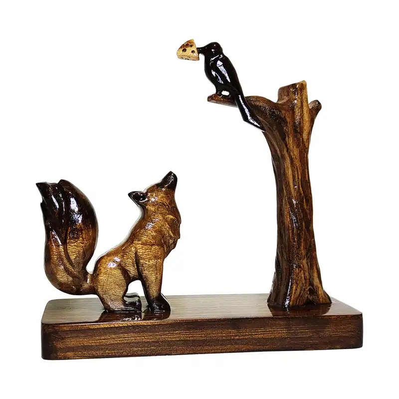 مجسمه چوبی طرح روباه و زاغ کد 4003