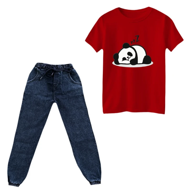 ست تی‌شرت و شلوار دخترانه مدل پاندای خوابیده