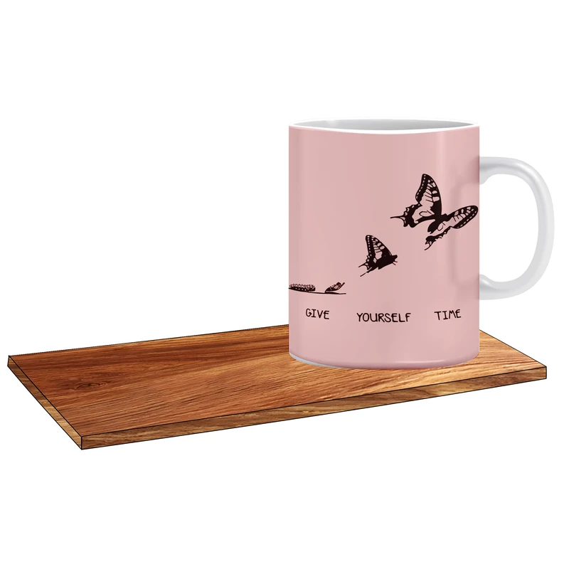 ماگ ال ایکس پی طرح پروانه های مشکی کد 236 به همراه زیر لیوانی