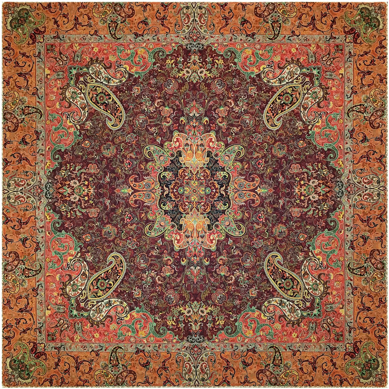 رومیزی ترمه ابریشمی خانه ترمه ایران طرح چهلستون ممتاز 6498 سایز 100 × 100