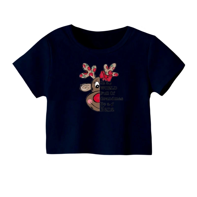 کراپ‌ تی‌شرت آستین کوتاه زنانه مدل گوزن کریسمس کد 11