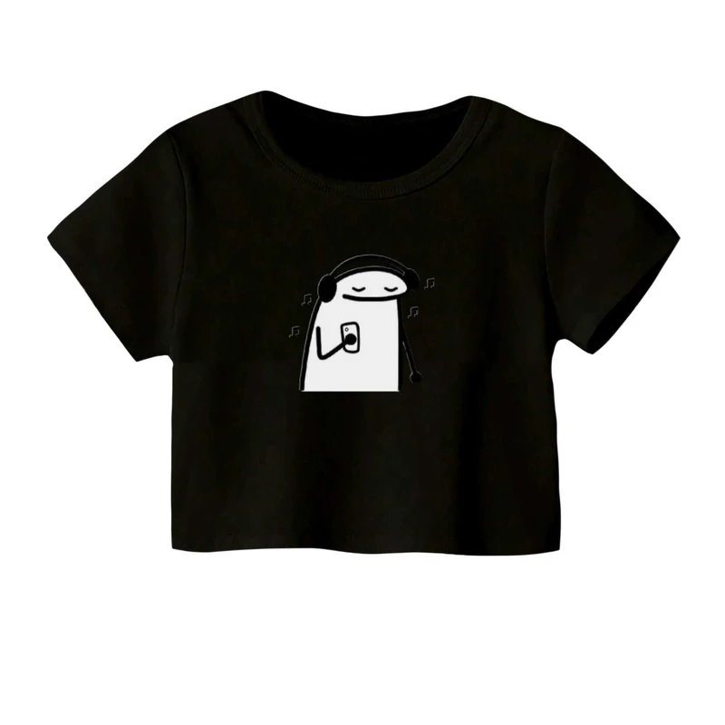 کراپ‌ تی‌شرت آستین کوتاه زنانه مدل استیکر و موزیک