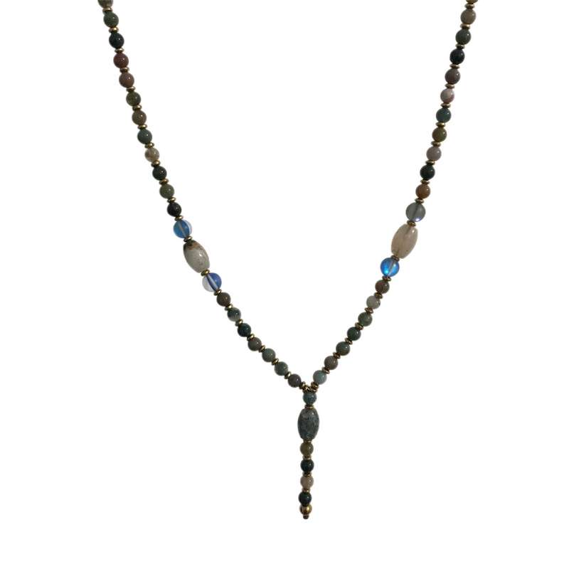 گردنبند زنانه مدل سنگ عقیق خزه ای و موناستون کد S-91 گردنبند زنانه مدل سنگ عقیق خزه ای و موناستون کد S-91