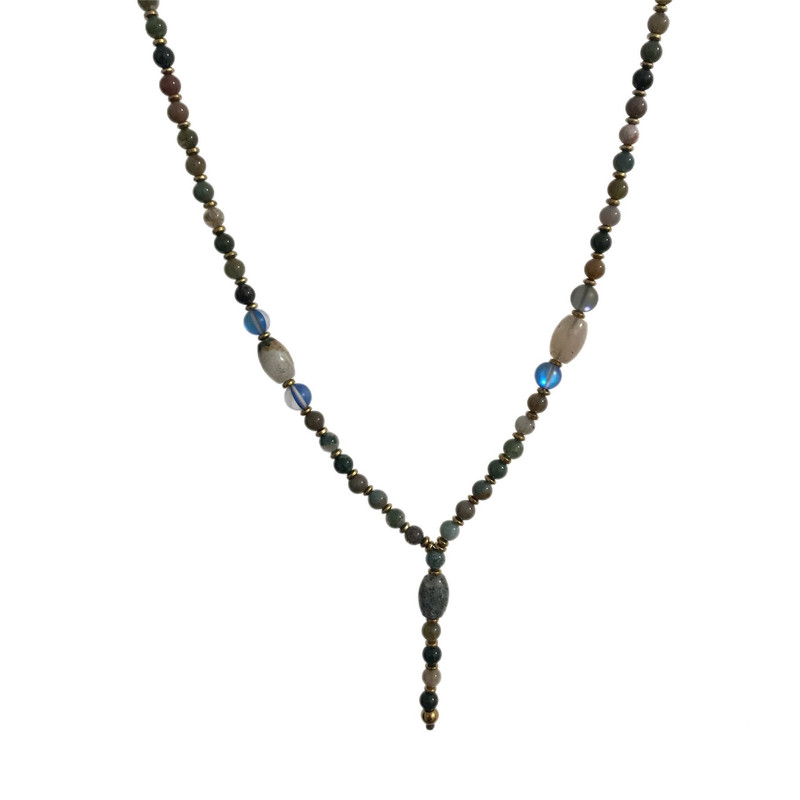 گردنبند زنانه مدل سنگ عقیق خزه ای و موناستون کد S-91 گردنبند زنانه مدل سنگ عقیق خزه ای و موناستون کد S-91