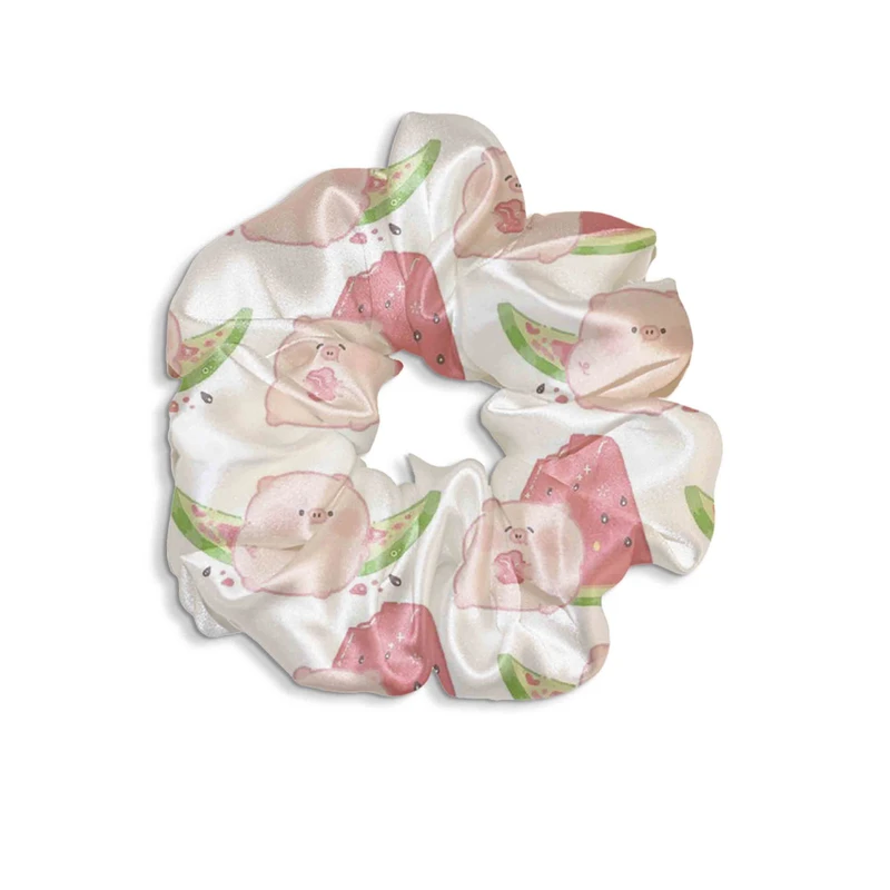 کش مو زنانه مدل اسکرانچی طرح خوک کیوت و هندوانه کد SCH0202