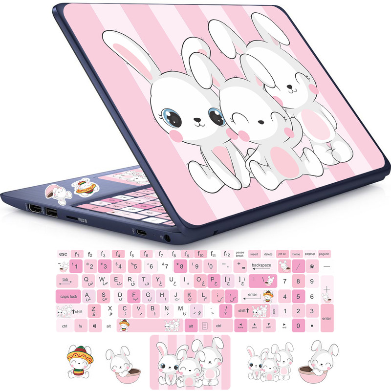 استیکر لپ تاپ راتیانا مدل pink bunny friends2 مناسب برای لپ تاپ 15 تا 17 اینچ به همراه برچسب حروف فارسی کیبورد