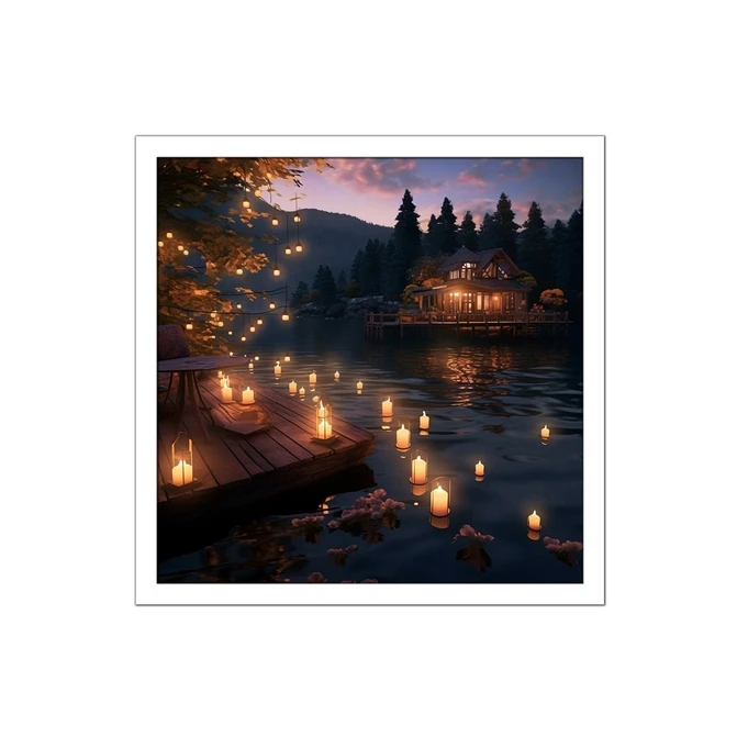 تابلو نوری بکلیت طرح رودخانه و کلبه چوبی مدل لایت باکس W-MID-20529