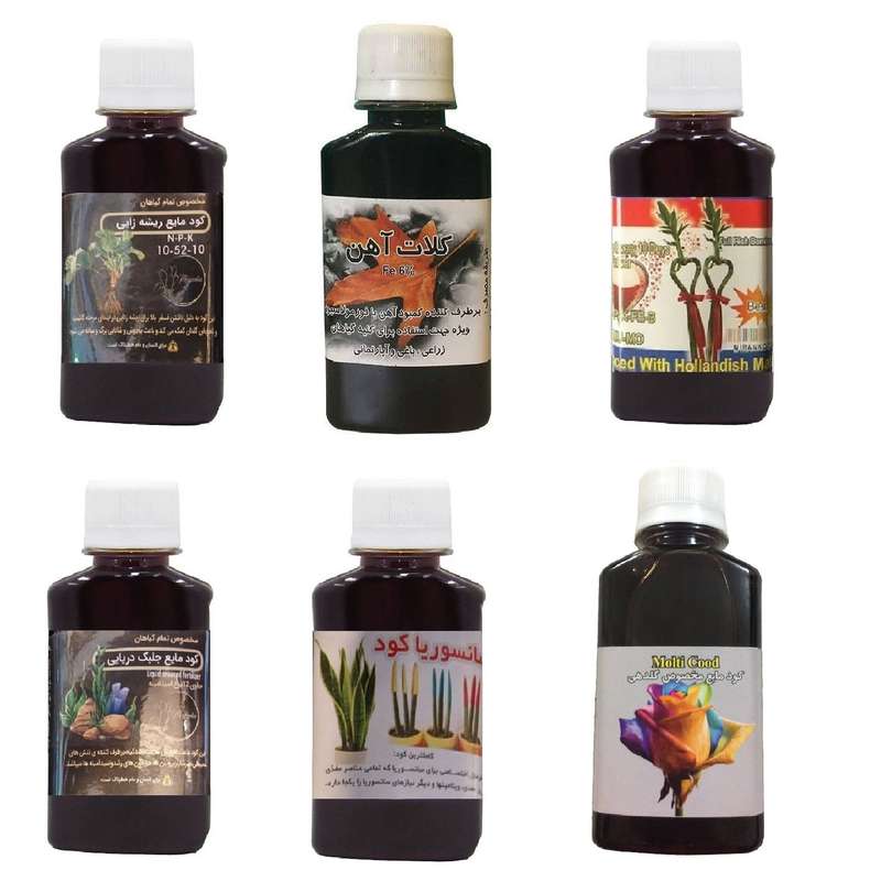 کود مایع فسفر ریشه زایی 10-52-10 و کلات آهن و کود بامبو و کود جلبک دریایی و کود سانسوریا و کود گلدهی مدل life drop حجم 120 میلی لیتر