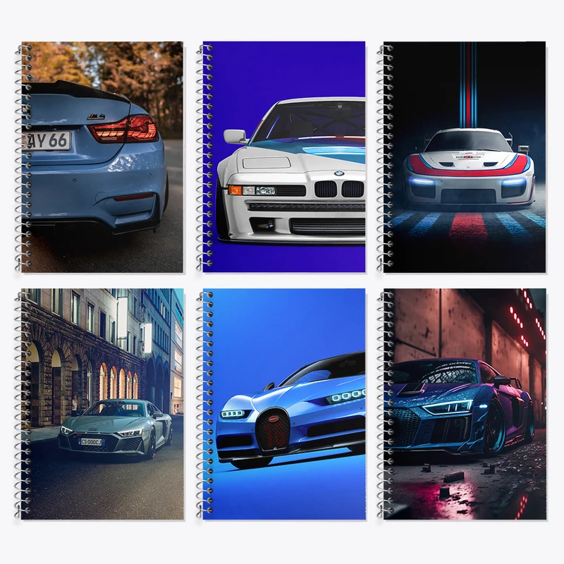 دفتر زبان 50 برگ خندالو مدل دو خط طرح ماشین اسپرت کد 601 مجموعه 6 عددی