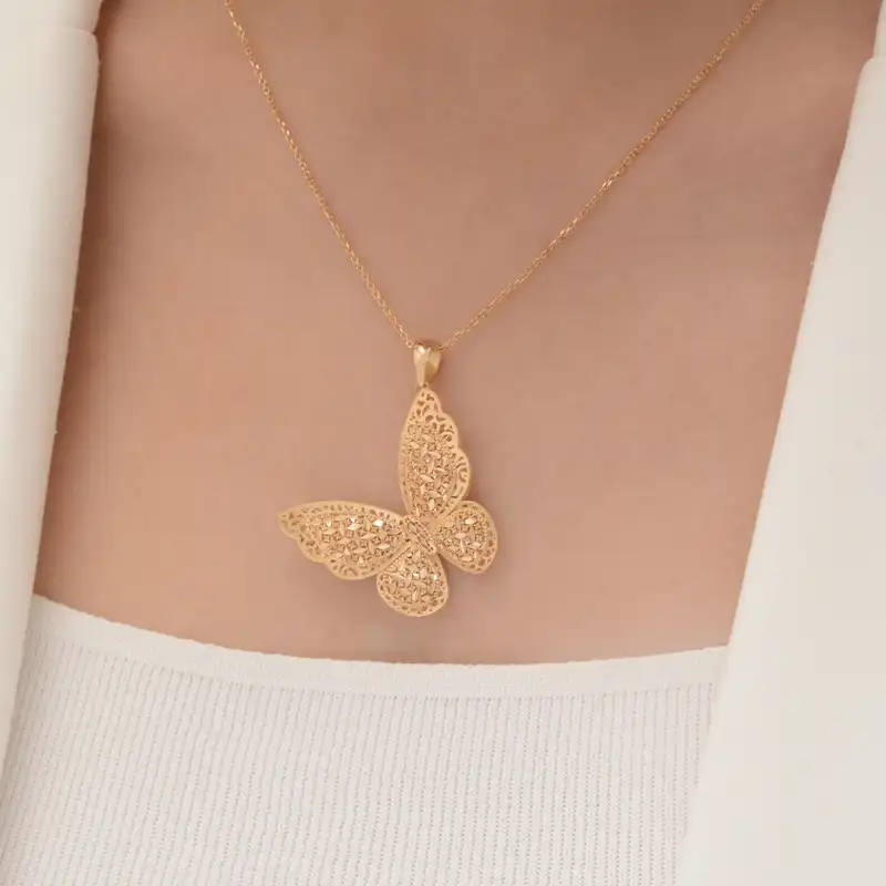 آویز گردنبند طلا 18 عیار زنانه طلای مستجابی مدل پروانه فیوژن کد 65