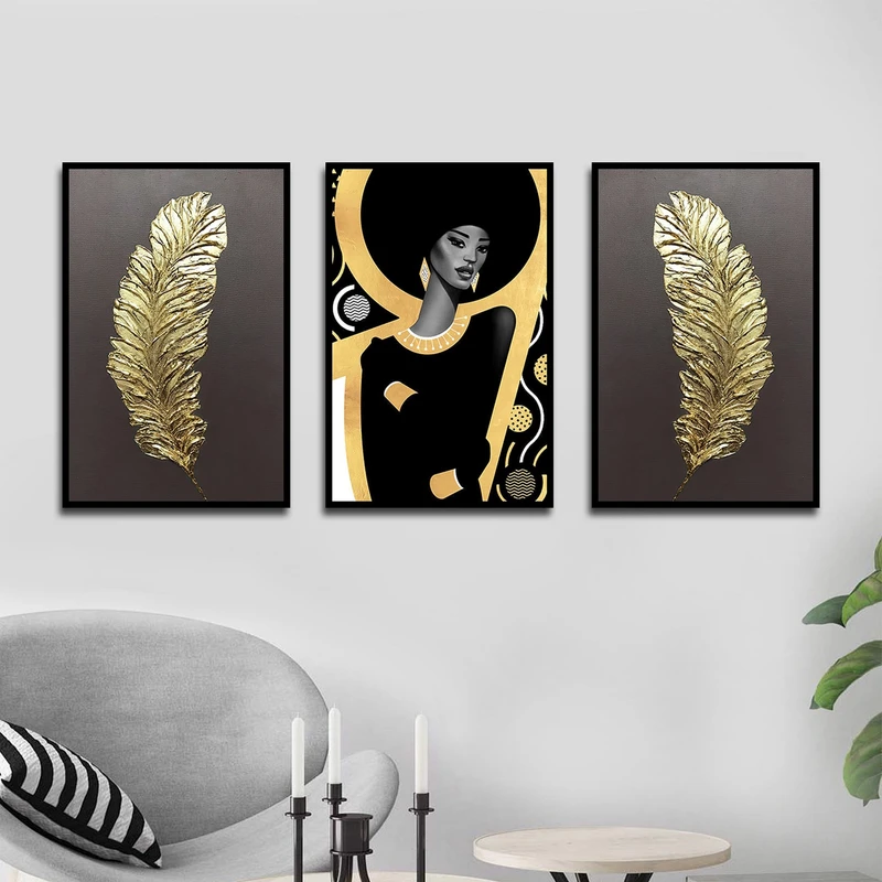 تابلو بکلیت طرح مدرن چهره آفریقایی مدل شاین اکلیلی B-1679 مجموعه 3 عددی