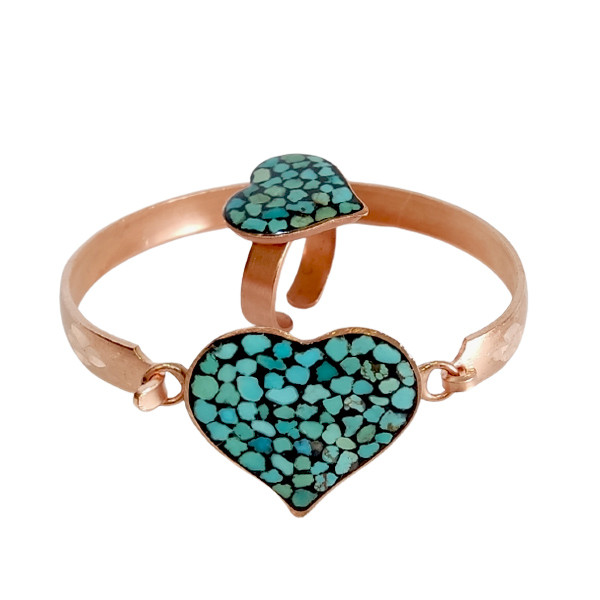 نیم ست زنانه مدل فیروزه کوب اصل طرح قلب کد JW395 نیم ست زنانه مدل فیروزه کوب اصل طرح قلب کد JW395