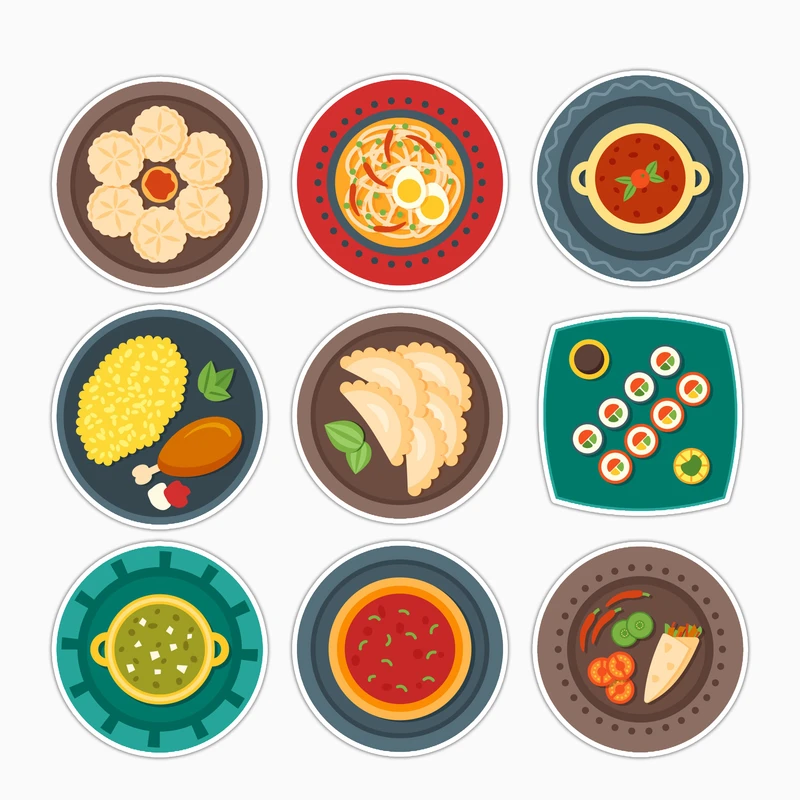 استیکر لپ تاپ و موبایل بووم طرح غذاهای معروف کد MM106 مجموعه 9 عددی