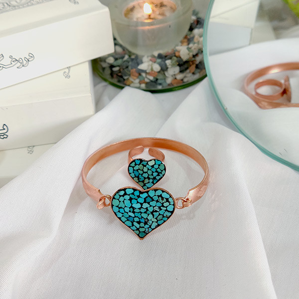 نیم ست زنانه مدل فیروزه کوب اصل طرح قلب کد JW395 نیم ست زنانه مدل فیروزه کوب اصل طرح قلب کد JW395