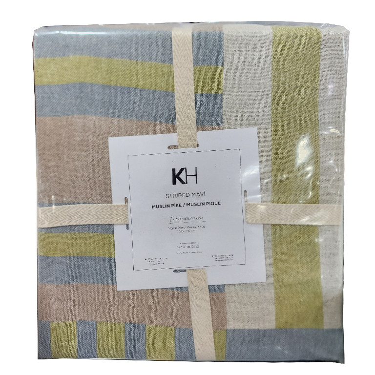 روتختی دو نفره کاراجا هوم مدل Striped Mavi Pamuk Muslin Pike C.K سایز 240x230 سانتی‌متر