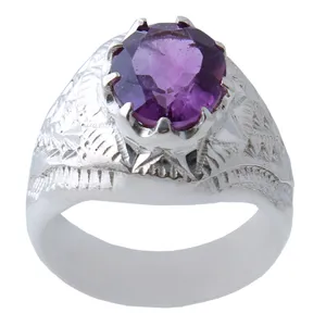 انگشتر نقره مردانه بازرگانی میلادی مدل آمیتیست تراش جواهری رکاب دستساز کد AM_1098