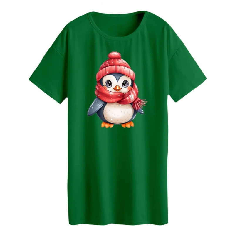 تی شرت لانگ زنانه مدل پنگوئن زمستونی