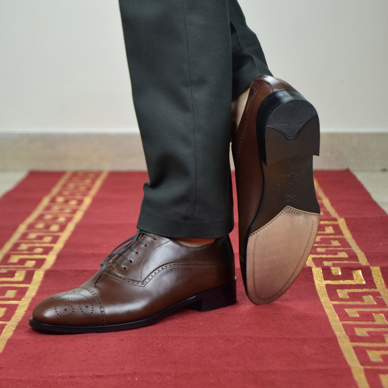 کفش مردانه کرمانی مدل چرم دستدوز طبیعی کد 1073 رنگ قهوه ای -  - 8