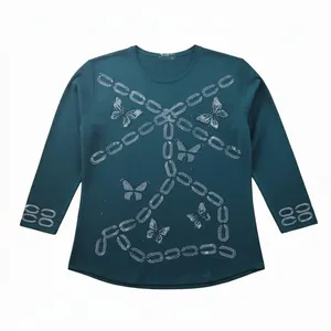 بلوز آستین بلند یقه گرد زنانه طرح زنجیر کد 0092