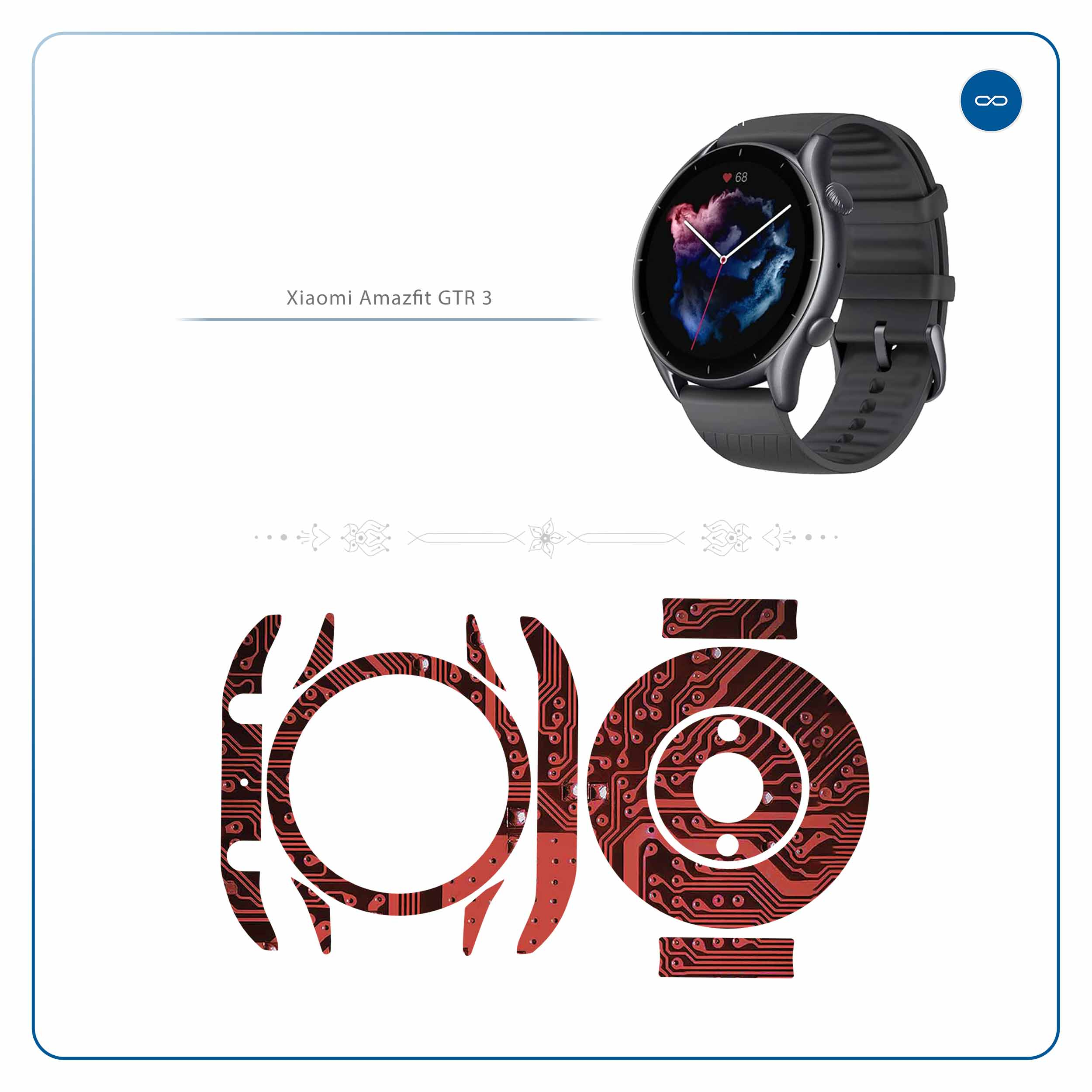 برچسب ماهوت طرح Red-Printed-Circuit-Board مناسب برای ساعت هوشمند آمازفیت GTR 3