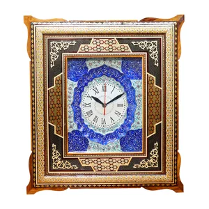 ساعت دیواری خاتم کاری چوبی صنایع دستی فاخر مدل جاویدنگار طرح مه‌آرا کد 53p46in2922