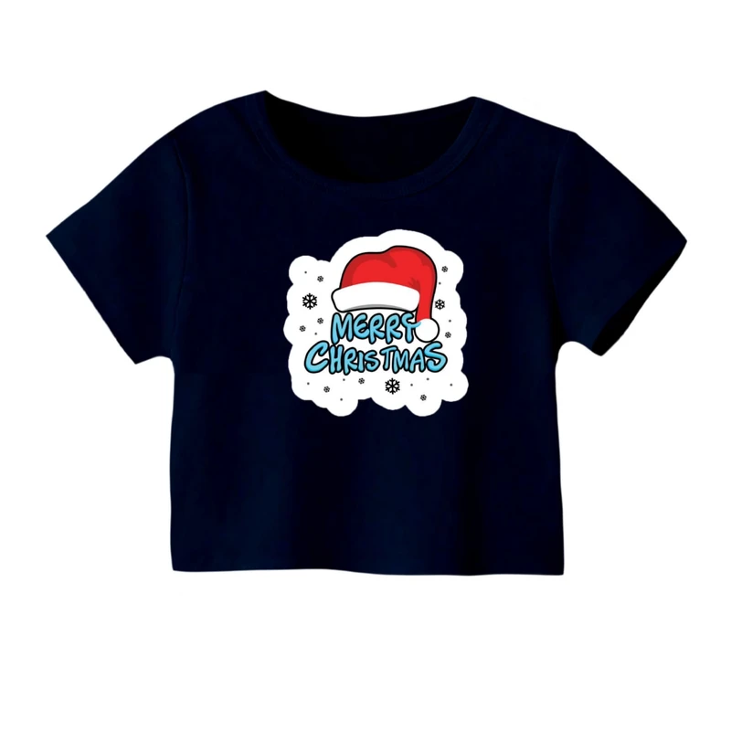 کراپ‌ تی‌شرت آستین کوتاه زنانه مدل نوشته کریسمس کد 17