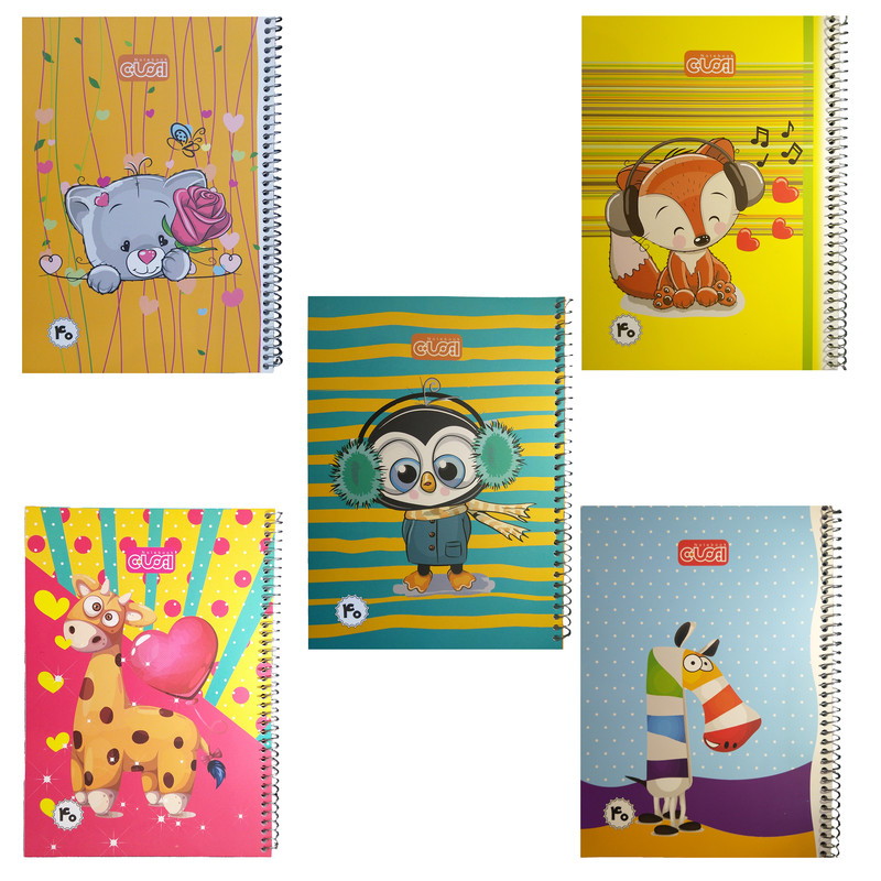 دفتر 40 برگ ایمان مدل حیوانات مجموعه 5 عددی