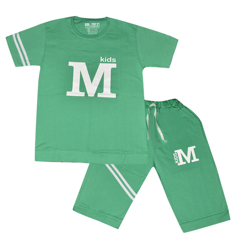 ست تی شرت و شلوارک پسرانه مدل M رنگ سبز