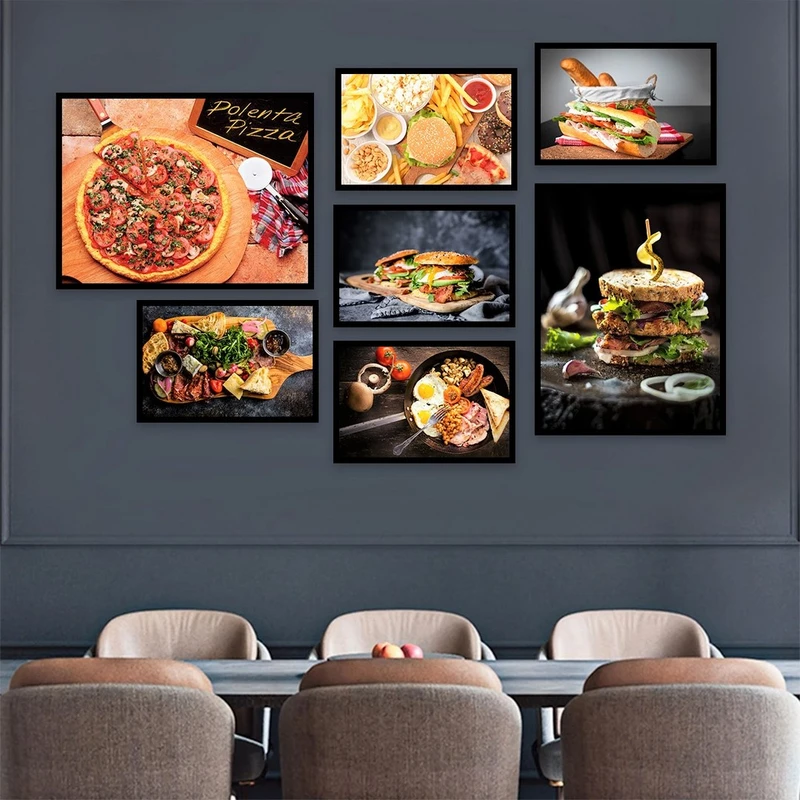 تابلو بکلیت طرح فست فود پیتزا و همبرگر مدل B-861 مجموعه 7 عددی