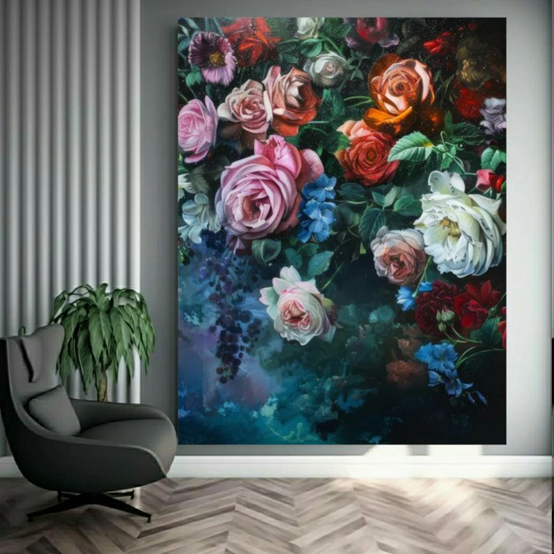  تابلو بوم طرح مخمل نقاشی مدل دسته گل کد GR1961