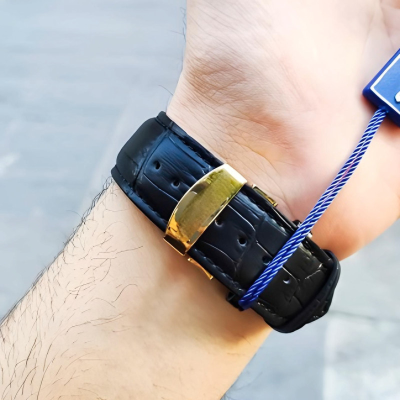 ساعت مچی عقربه‌ای مردانه کوارتز مدل کلاسیک تک موتوره بند چرم قفل فیکس کد 1